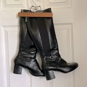 Black faux leather boots